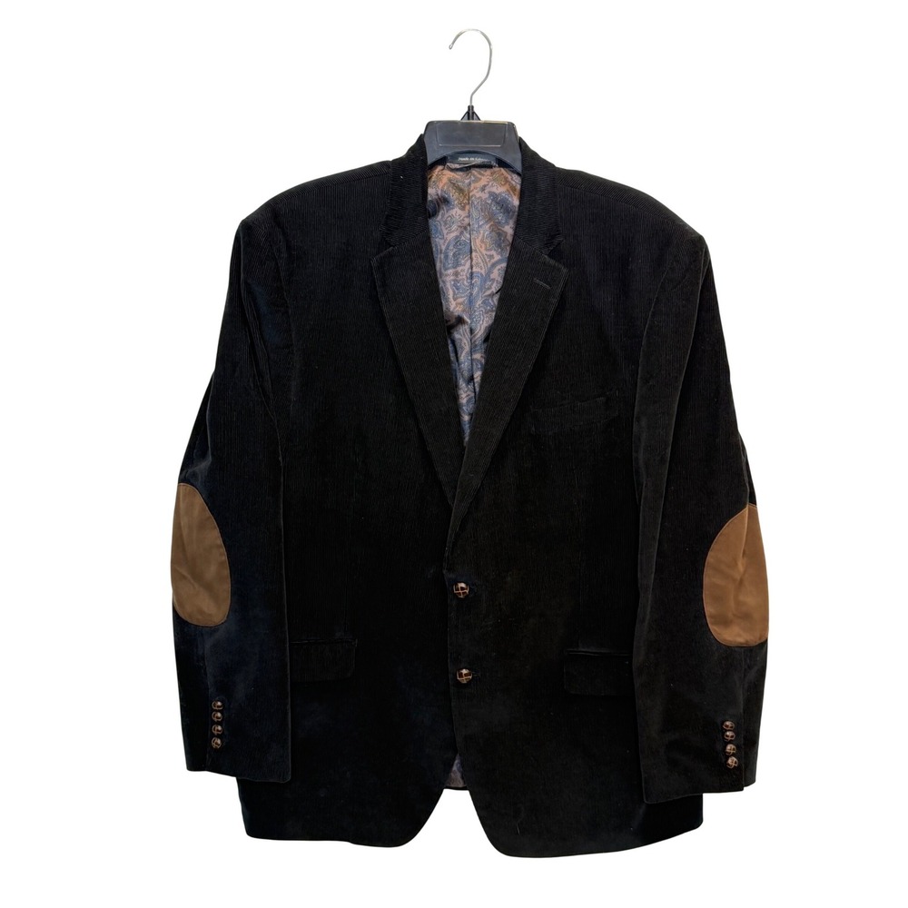 Lauren Ralph Lauren Mens Black Corduroy Blazer‎ Elbow Patches Sport Coat 44R